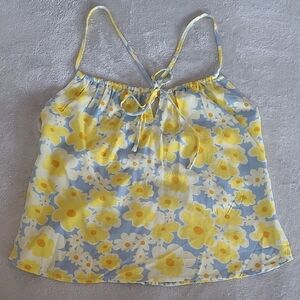 RVCA Floral Tank Top S 8 Blue Yellow Y2K Boho Tie Back Cami NWT Beach Coastal